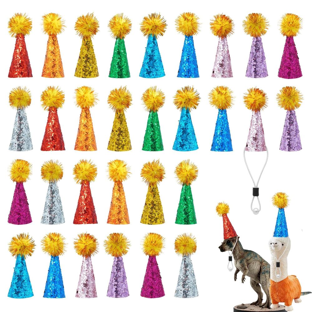 6188 30 Pcs Mini Party Hats for Animal Figures Toys Glitter Party Hats